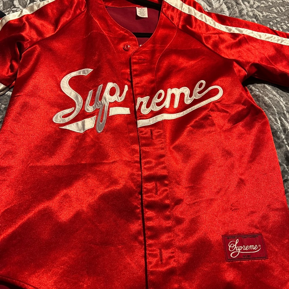 Supreme Red Satin Baseball Jersey